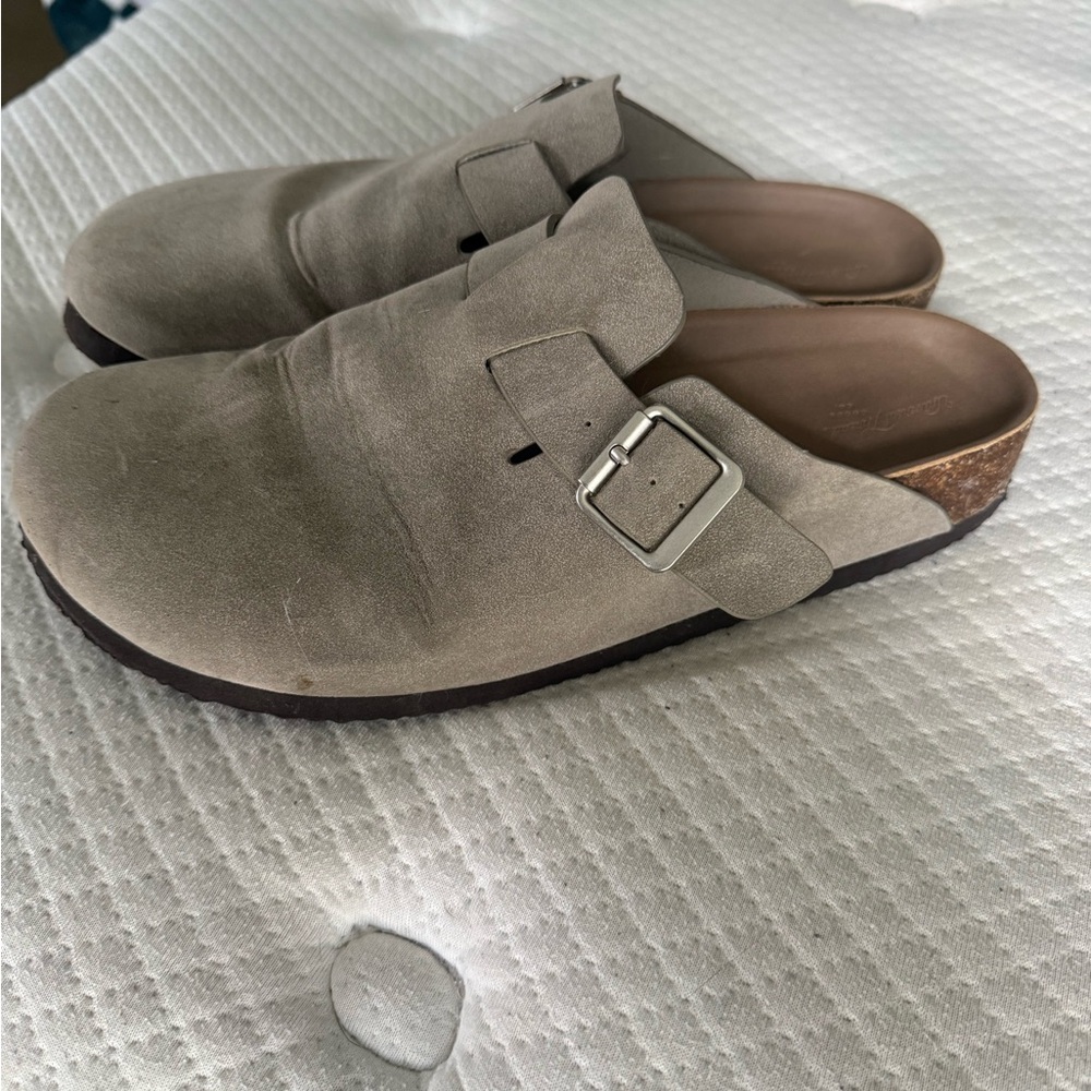 Universal Thread Tan Mules with Silver Buckle